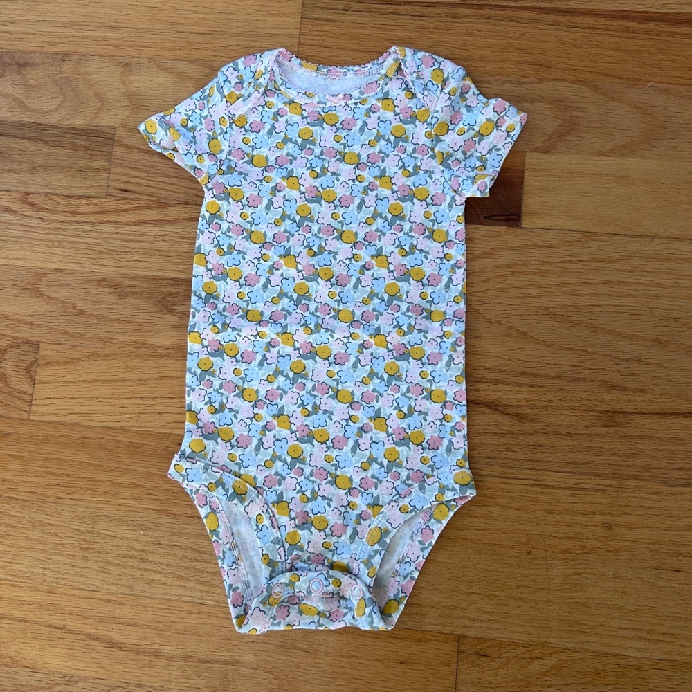 Carter's Short-Sleeve Floral One-Piece Bodysuit - White, Yellow & Pink